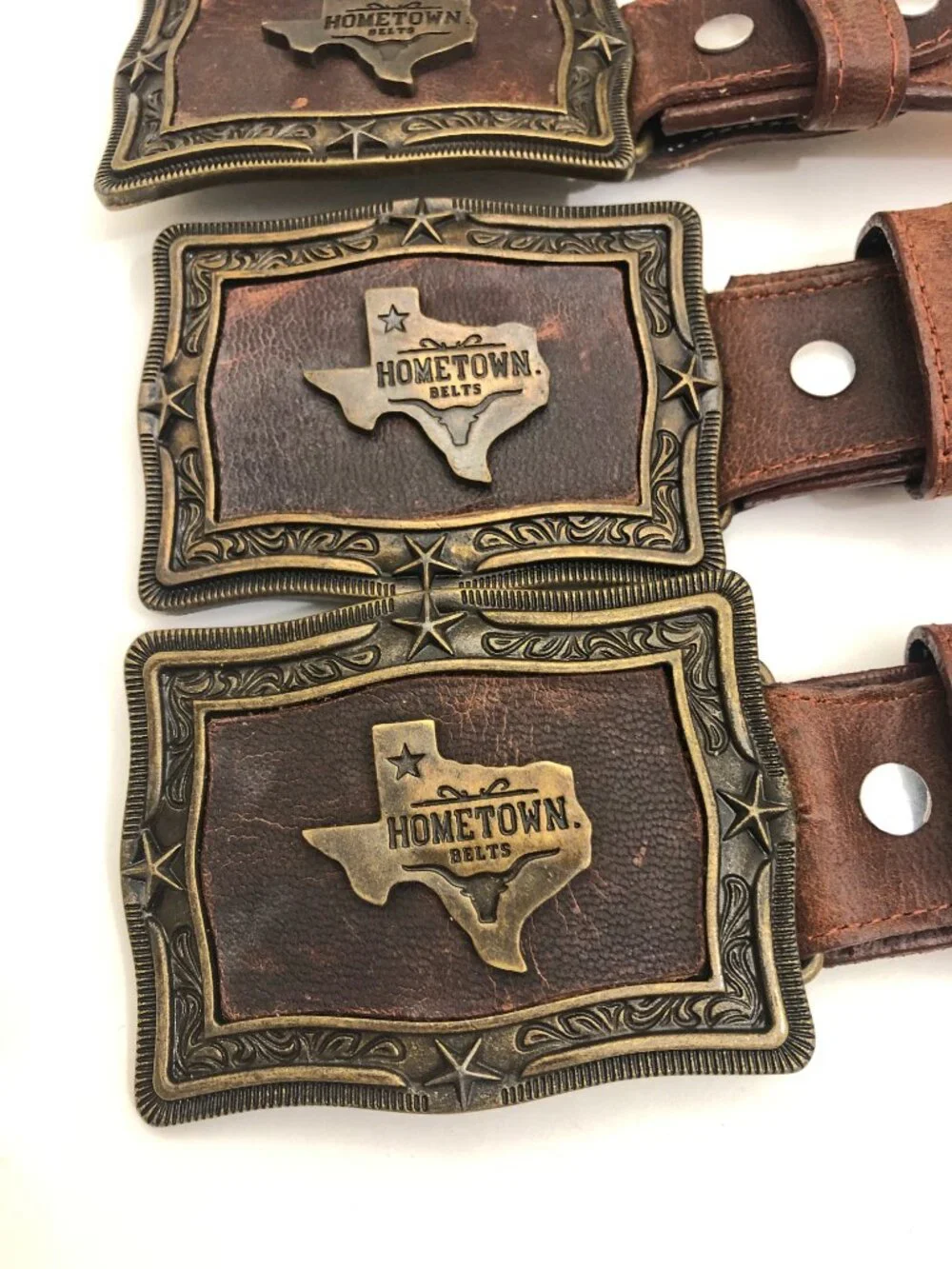 Hometown Leather Men's Women's Western Belt with Silver/Goldtone Buckle